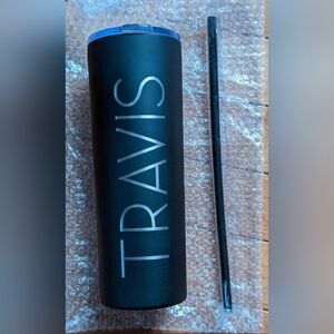 Black Tumbler with Straw For "Travis" - New